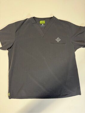 Men’s Charcoal Scrub Top V-Neck Pocket Shirt Medical